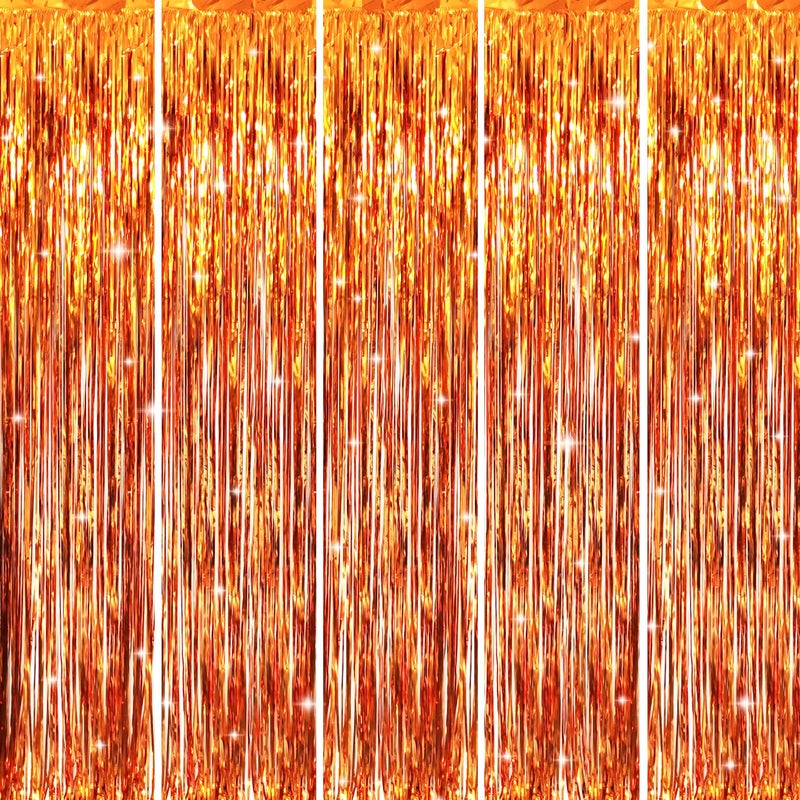 GOER 3.2 ft x 8.2 ft Metallic Tinsel Foil Fringe Curtains Party Photo Backdrop Party Streamers for Birthday,Graduation,New Year Eve Decorations Wedding Decor (5 Packs,Orange) - Image 1